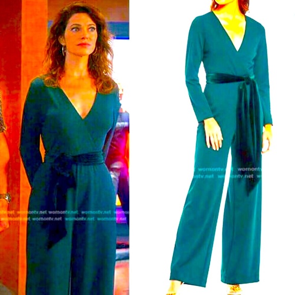 NWT BADGLEY MISCHKA Hadley Emerald Velvet Sash Jumpsuit 6 MSRP $300 - Picture 1 of 9